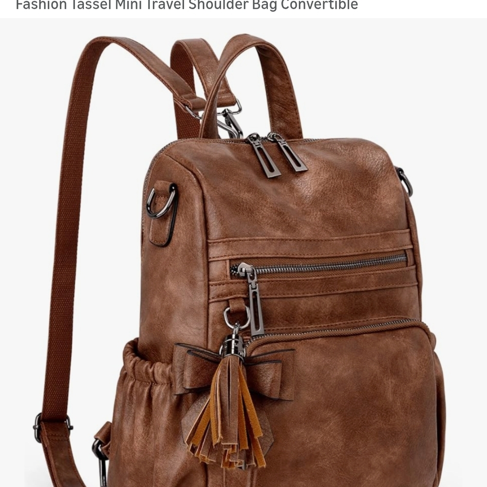Women's Brown Faux Leather Tassel Mini Backpack